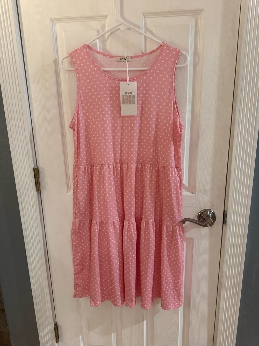 UVN Pink Polka Dot Tiered Dress Size L – NW